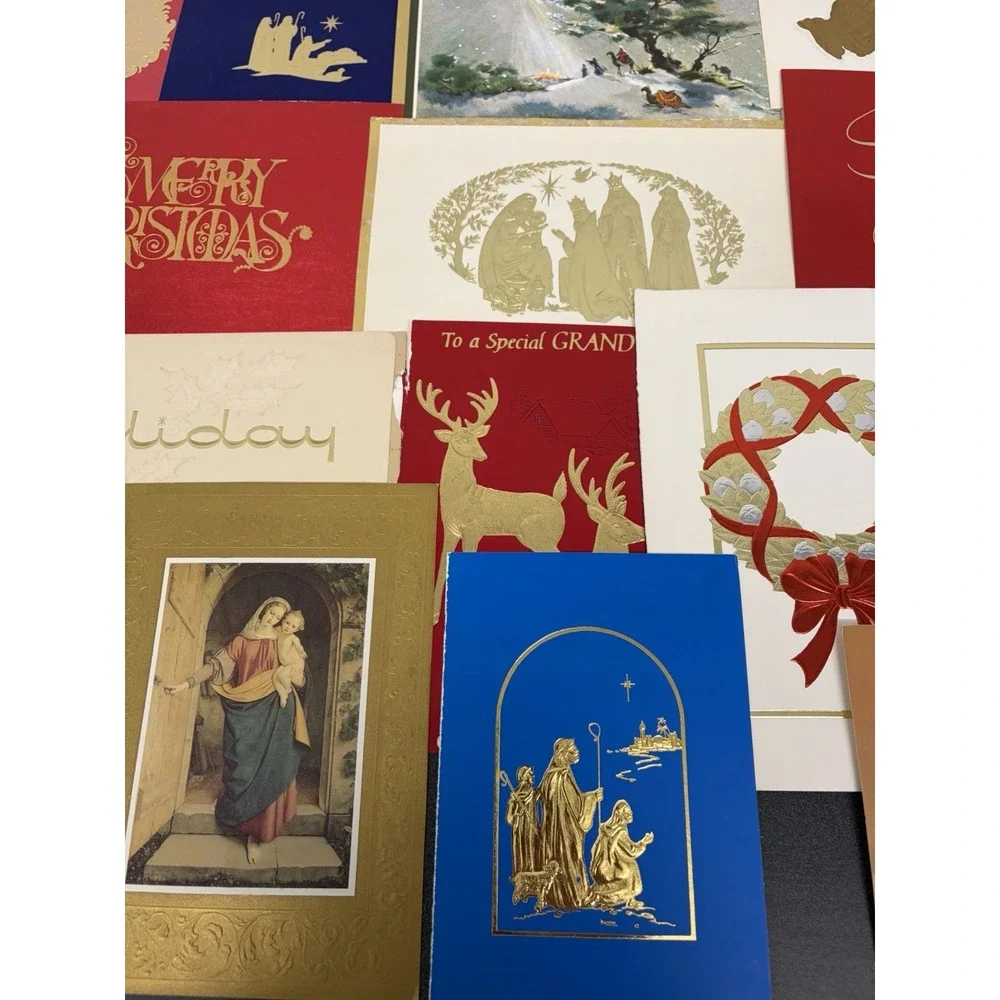 Vintage Metallic Christmas Cards Fronts ONLY for Scrapbooking Crafts Lot of 50+